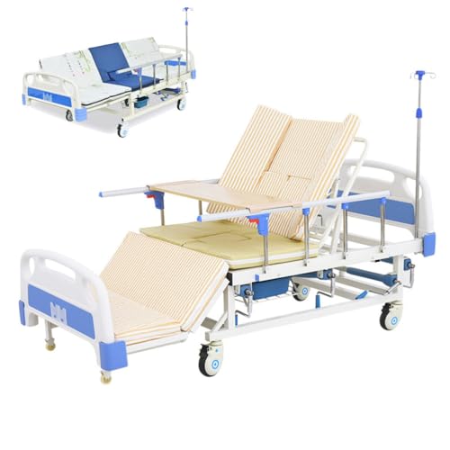Juodkeo Verstellbares Premium 10-Funktionen Voll-Elektro-Krankenhausbett, ICU-Elektromedizinisches Bett, Seitenneigung, inklusive Matratze, IV-Ständer, leise Räder, 200kg Last,Manual von Juodkeo