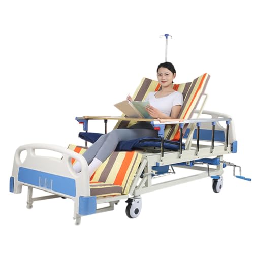 Juodkeo Verstellbares manuelles medizinisches Krankenhausbett, 10 Funktionsbetten mit Matratze und Infusionsständer - 5-Zoll-Feststellrollen, bis zu 250 kg Belastung,Sponge mattress von Juodkeo