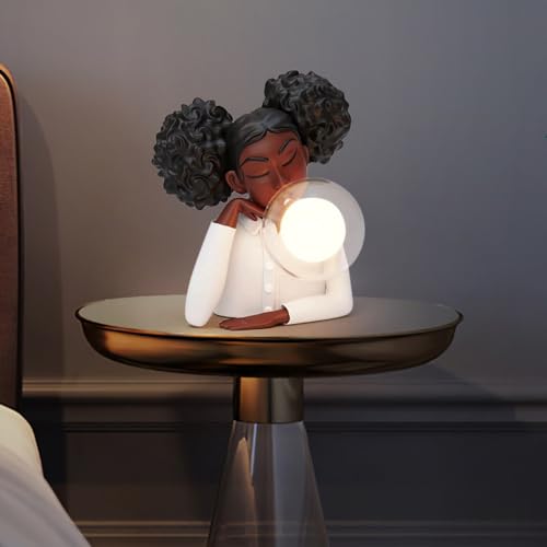 Kreatives Nachtlicht Tischdekoration, Blasenblasen Mädchen Moderne Schreibtischlampe Beleuchtung, Batteriebetriebene Schöne Harz Tischlampe mit G4 Glühbirne & Transparent Glas Lampenschirm (Mädchen 3) von Juodkeo