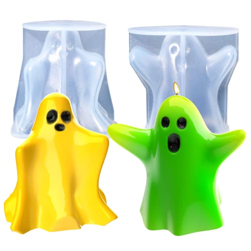Juome Geisterkerzenformen, 2 Stück 3D-Halloween-Geisterform, Silikonformen für Kerzenherstellung, Geisterharzformen für Halloween-Heimdekorationen, DIY-Aromatherapie-Kerzen, Seife, Wachs, Polymer-Ton von Juome