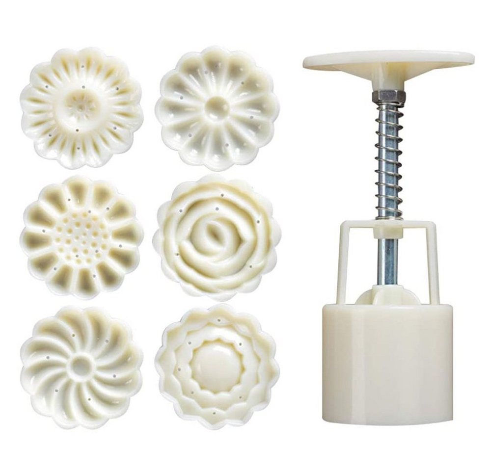 Juoungle Backform Mondkuchen-Form mit 6 Keks stempeln Blumen-Mond-Kuchenform Handdruck von Juoungle