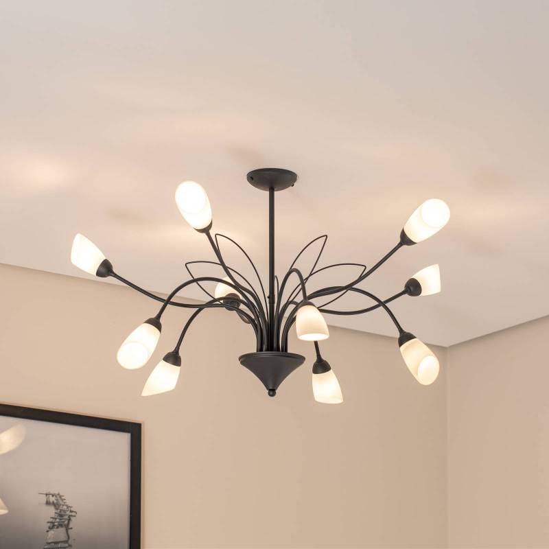 Deckenleuchte Gloriosa, Glas, schwarz, 10-flammig von Jupiter