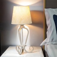 Nachttischlampe Shabby Gold Weiß Stoff Schirm 45cm von Zaklad Wielobranzowy Export-Import-Jupiter