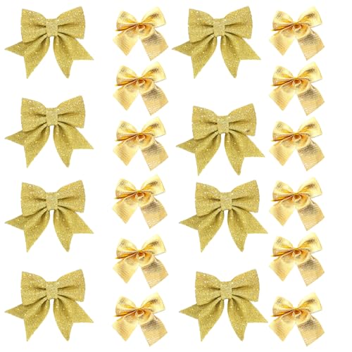 Jupsk Weihnachten Schleife Set, 20 Stücke Schleifen Glitzer Weihnachtsdeko Weihnachtsbaum Schmuck zum Einpacken von Geschenken, Girlande Deko (Gold) von Jupsk