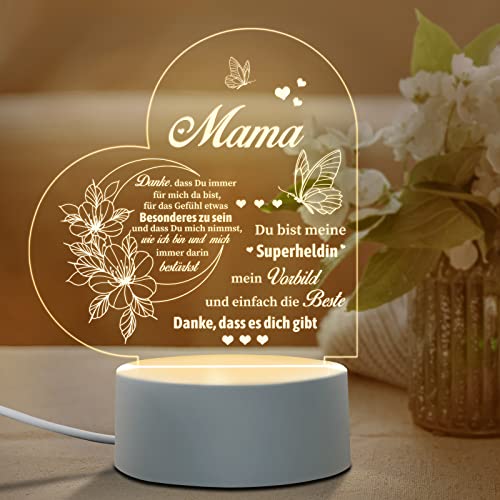 Juratar Muttertagsgeschenk für Mama von Tochter Sohn, LED Lampe Nachtlicht Personalisierte Mama Geschenk, Geburtstagsgeschenk für Mama (Heart) von Juratar