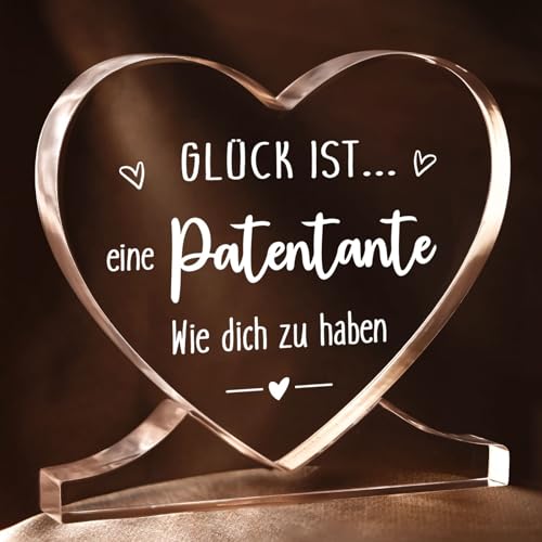 Juratar® Geschenk für Patentante – Herz Acryl Deko mit Spruch – Glück ist, eine Patentante wie dich zu haben – Persönliches Dankeschön Geschenk zur Taufe, Geburtstag oder einfach so von Juratar