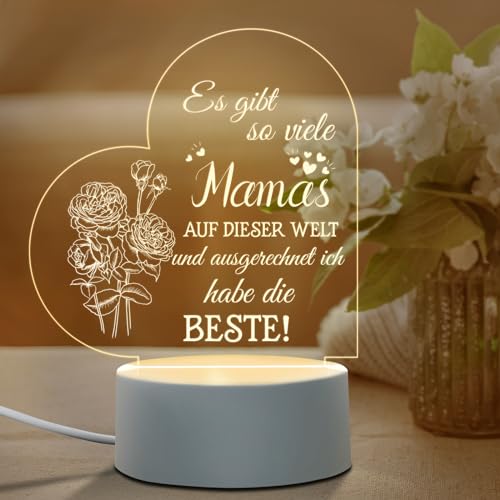 Juratar Geschenke für Mama, Acryl LED Lampe Beste Mama Geschenk, Personalisierte Nachtlicht Geburtstagsgeschenk für Mama, Muttertagsgeschenk für Mama von Tochter Sohn von Juratar