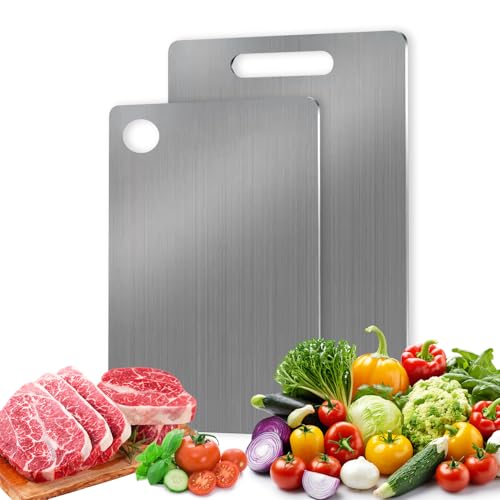 JurciCat 2 Stück Doppelseitiges Schneidebrett Edelstahl Titan Schneidebrett Titanium Cutting Board für Fleisch Brot Gemüse & Obst JurciCat 2 Stück Doppelseitiges Schneidebrett Edelstahl Titan Schneidebrett Titanium Cutting Board für Fleisch Brot Gemüse & Obst von JurciCat
