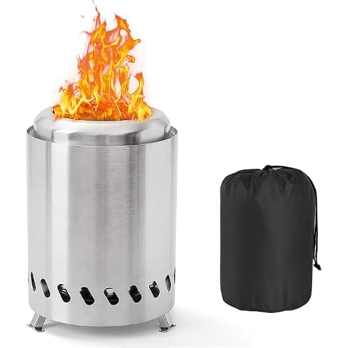 JurciCat Mini Rauchfreie Feuerschale Feuerschale Klein Campingkocher für den Außenbereich Edelstahl Tragbar Feuerstelle für Pellets oder Holz(14cm ⊘* 20cm H) von JurciCat