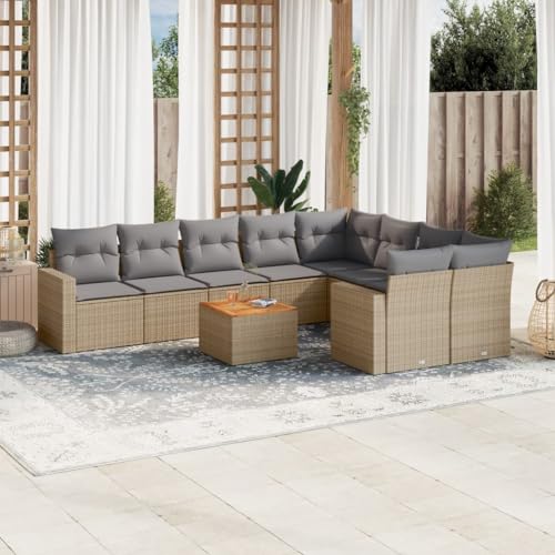 Juroupi 10-TLG. Garten-Sofagarnitur mit Kissen Outdoor Sitzgruppe Lounge Set Balkon Outdoor Furniture TerassenmöBel AußEn Lounge Beige Poly Rattan - 3224281 von Juroupi