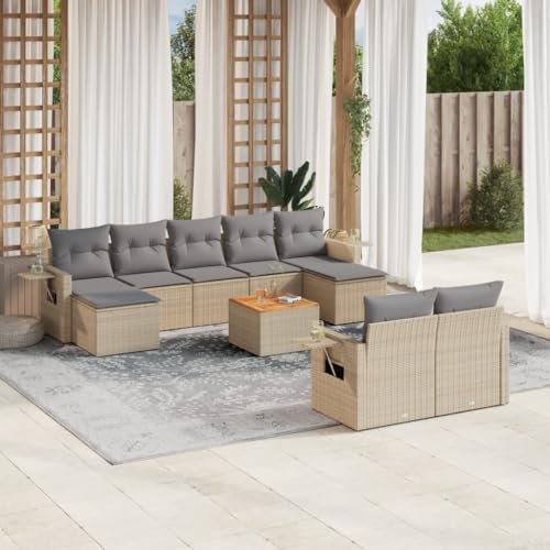 Juroupi 10-TLG. Garten-Sofagarnitur mit Kissen Outdoor Sitzgruppe Lounge Set Balkon Outdoor Furniture TerassenmöBel AußEn Lounge Beige Poly Rattan - 3257109 von Juroupi