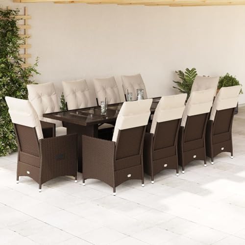 Juroupi 11-TLG. Garten-Bistro-Set mit Kissen GartenmöBel Set Balkontisch Bistroset Bistrotisch Mit StüHlen Braun Poly Rattan - 3277245 von Juroupi