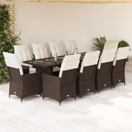 Juroupi 11-TLG. Garten-Bistro-Set mit Kissen GartenmöBel Set Balkontisch Bistroset Bistrotisch Mit StüHlen Braun Poly Rattan von Juroupi