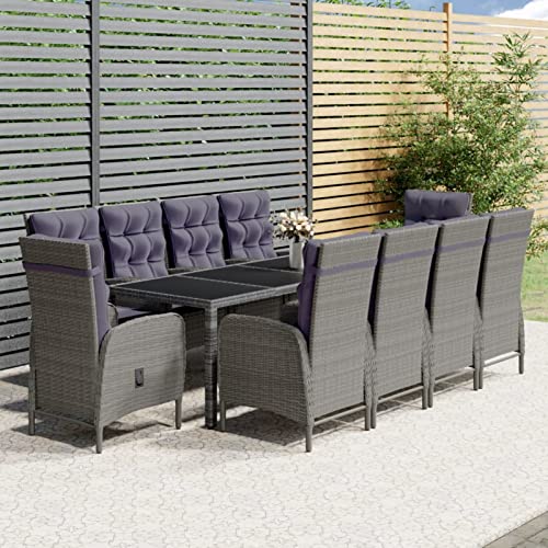Juroupi 11-TLG. Garten-Essgruppe Balkon Sitzgruppe Garten Essgruppe Outdoor Furniture GartenmöBel Set Poly Rattan Grau - 3058558 von Juroupi