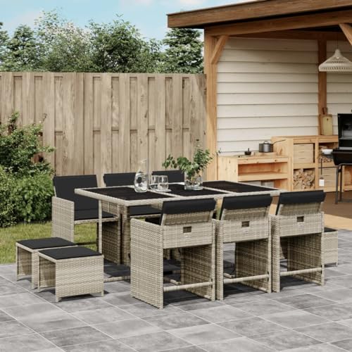 Juroupi 11-TLG. Garten-Essgruppe mit Kissen GartenmöBel Set Gartenset Tisch Und StüHle Essgruppe Outdoor Hellgrau Poly Rattan - 3277918 von Juroupi