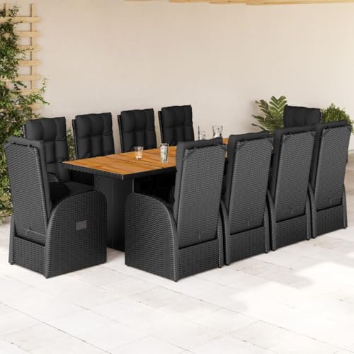 Juroupi 11-TLG. Garten-Essgruppe mit Kissen GartenmöBel TerrassenmöBel Garten Sitzgruppe Essgruppe Garten MöBel Set Schwarz Poly Rattan - 3277636 von Juroupi