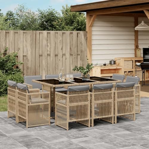 Juroupi 11-TLG. Garten-Essgruppe mit Kissen Sitzgruppe Outdoor TerrassenmöBel Terrassen-Sitzgruppe Garten-Essgruppe Beigemischung Poly Rattan - 3211032 von Juroupi