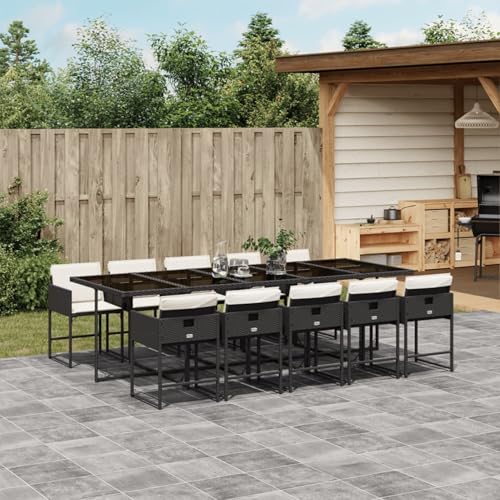 Juroupi 11-TLG. Garten-Essgruppe mit Kissen Sitzgruppe Outdoor TerrassenmöBel Terrassen-Sitzgruppe Garten-Essgruppe Schwarz Poly Rattan - 3211290 von Juroupi