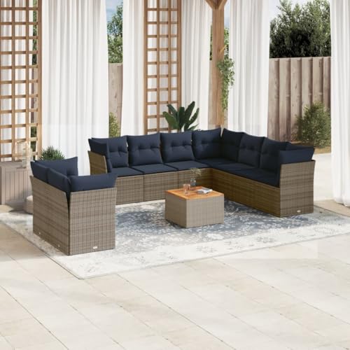 Juroupi 11-TLG. Garten-Sofagarnitur mit Kissen Garten LoungemöBel Set Lounge Set Outdoor Garden Sofas Grau Poly Rattan - 3256047 von Juroupi