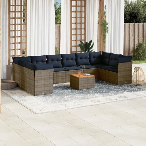 Juroupi 11-TLG. Garten-Sofagarnitur mit Kissen Garten LoungemöBel Set Lounge Set Outdoor Garden Sofas Grau Poly Rattan - 3256166 von Juroupi