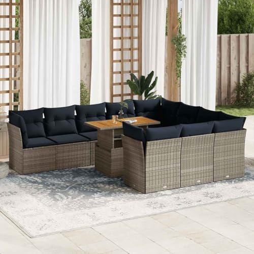 Juroupi 11-TLG. Garten-Sofagarnitur mit Kissen Garten LoungemöBel Set Lounge Set Outdoor Garden Sofas Grau Poly Rattan - 3326980 von Juroupi