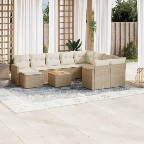 Juroupi 11-TLG. Garten-Sofagarnitur mit Kissen Garten LoungemöBel Set Lounge Sofa Outdoor Gartenlounge Outdoor Lounge Sofa Beige Poly Rattan - 3226562 von Juroupi