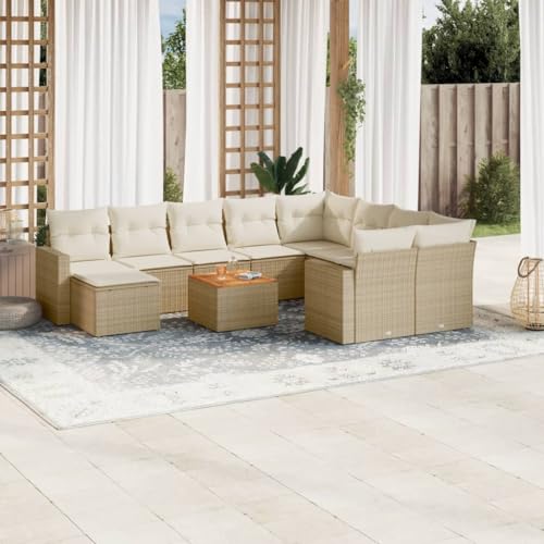 Juroupi 11-TLG. Garten-Sofagarnitur mit Kissen Outdoor Furniture Lounge Set Balkon Gartenset MöBel Garden Sofas TerrassenmöBel Beige Poly Rattan - 3224413 von Juroupi