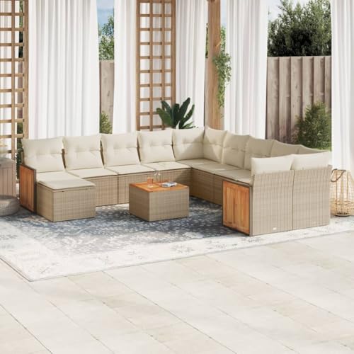 Juroupi 12-TLG. Garten-Sofagarnitur mit Kissen Garten LoungemöBel Set Lounge Sofa Outdoor Gartenlounge Outdoor Lounge Sofa Beige Poly Rattan - 3228256 von Juroupi