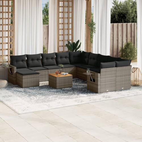 Juroupi 12-TLG. Garten-Sofagarnitur mit Kissen Garten LoungemöBel Set Lounge Sofa Outdoor Gartenlounge Outdoor Lounge Sofa Grau Poly Rattan - 3257194 von Juroupi