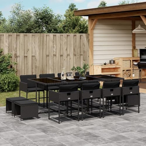 Juroupi 13-TLG. Garten-Essgruppe mit Kissen Sitzgruppe Outdoor TerrassenmöBel Terrassen-Sitzgruppe Garten-Essgruppe Schwarz Poly Rattan - 3211339 von Juroupi