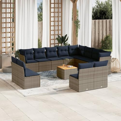 Juroupi 13-TLG. Garten-Sofagarnitur mit Kissen Garten LoungemöBel Set Lounge Set Outdoor Garden Sofas Grau Poly Rattan - 3256264 von Juroupi