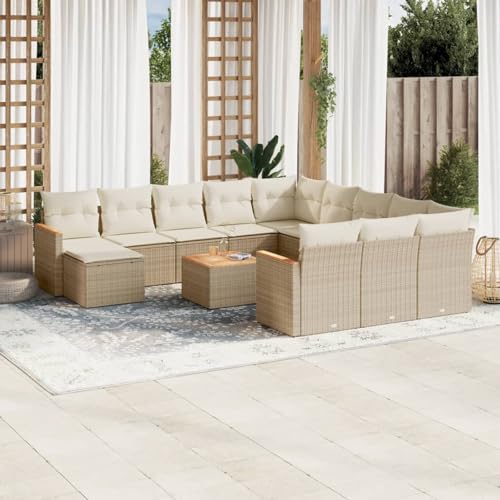 Juroupi 13-TLG. Garten-Sofagarnitur mit Kissen Garten LoungemöBel Set Lounge Sofa Outdoor Gartenlounge Outdoor Lounge Sofa Beige Poly Rattan - 3258992 von Juroupi