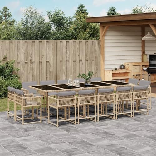 Juroupi 15-TLG. Garten-Essgruppe mit Kissen Sitzgruppe Outdoor TerrassenmöBel Terrassen-Sitzgruppe Garten-Essgruppe Beigemischung Poly Rattan - 3211596 von Juroupi