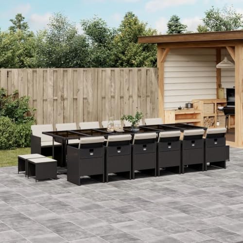 Juroupi 17-TLG. Garten-Essgruppe mit Kissen Sitzgruppe Outdoor TerrassenmöBel Terrassen-Sitzgruppe Garten-Essgruppe Schwarz Poly Rattan - 3210642 von Juroupi