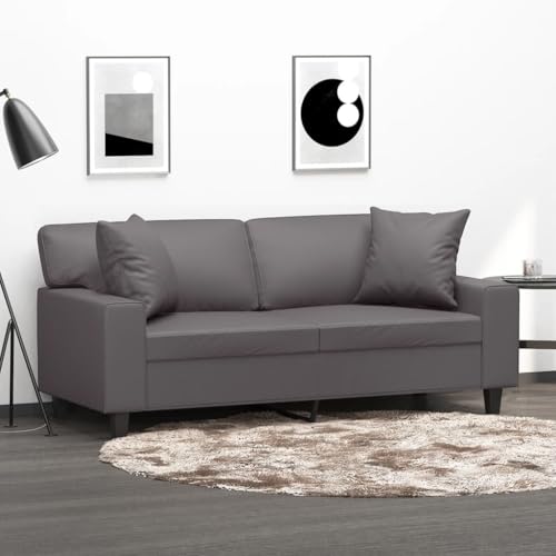 Juroupi 2-Sitzer-Sofa mit Zierkissen Cauchsofa Sitzecke Wohnzimmer Sitzcouch Grau 140 cm Kunstleder - 3200868 von Juroupi