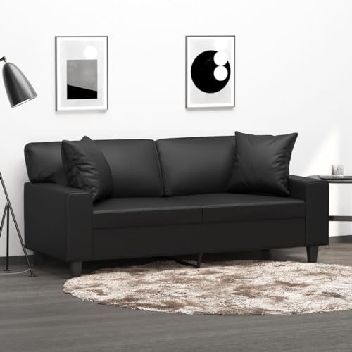 Juroupi 2-Sitzer-Sofa mit Zierkissen Cauchsofa Sitzecke Wohnzimmer Sitzcouch Schwarz 140 cm Kunstleder - 3200866 von Juroupi