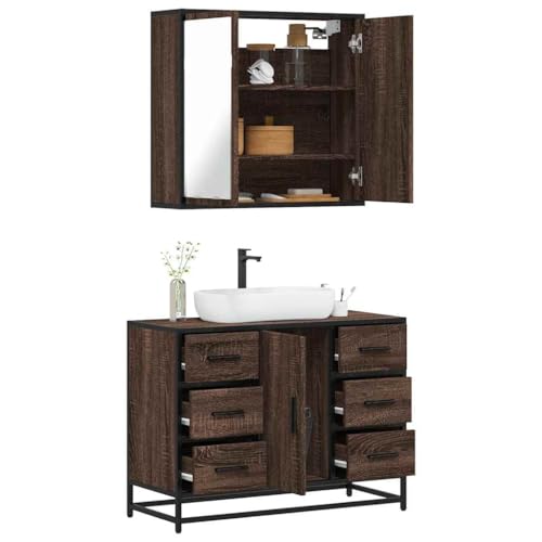 Juroupi 2-TLG. Badmöbel-Set Badezimmer MöBel Set Badinstallationen BadezimmermöBel Set Braun Eichen-Optik Holzwerkstoff - 3300904 von Juroupi