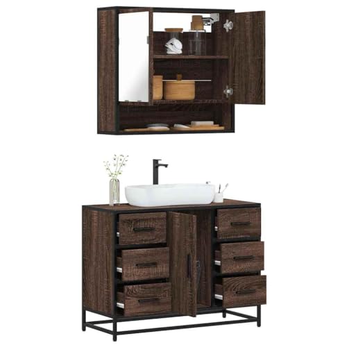 Juroupi 2-TLG. Badmöbel-Set Badezimmer MöBel Set Badinstallationen BadezimmermöBel Set Braun Eichen-Optik Holzwerkstoff - 3300934 von Juroupi