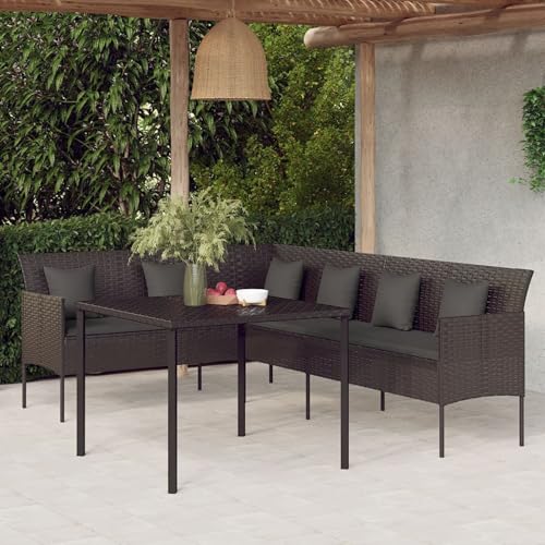 Juroupi 2-TLG. Garten-Essgruppe mit Kissen GartenmöBel Set Garten-Essgruppe Balkon Sitzgruppe LoungemöBel FüR Garten Schwarz Poly Rattan von Juroupi
