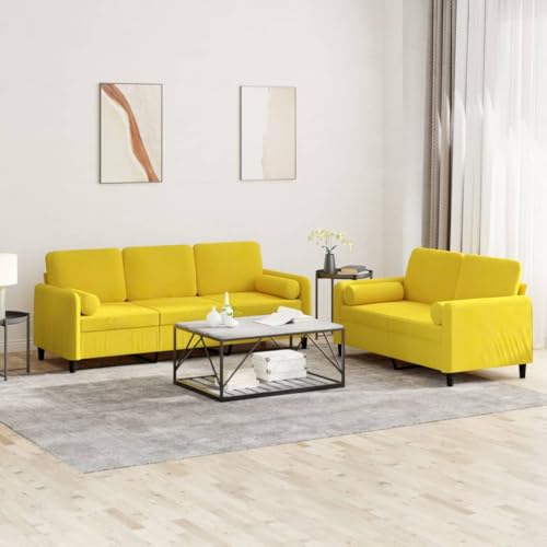 Juroupi 2-TLG. Sofagarnitur mit Kissen Sofa Wohnzimmer Sitzgruppe Wohnzimmer Sofa Set Sofas FüR Wohnzimmer Gelb Samt - 3202040 von Juroupi
