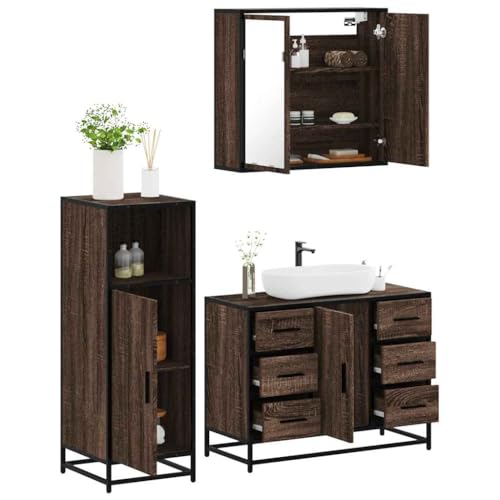 Juroupi 3-TLG. Badmöbel-Set Badezimmer MöBel Set Badinstallationen BadezimmermöBel Set Braun Eichen-Optik Holzwerkstoff - 3300964 von Juroupi