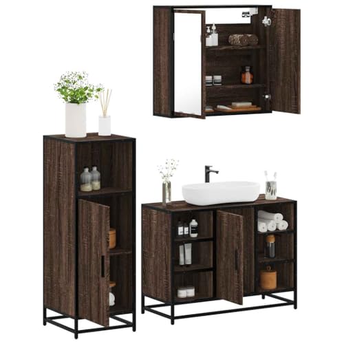 Juroupi 3-TLG. Badmöbel-Set Badezimmer MöBel Set Badinstallationen BadezimmermöBel Set Braun Eichen-Optik Holzwerkstoff - 3300974 von Juroupi
