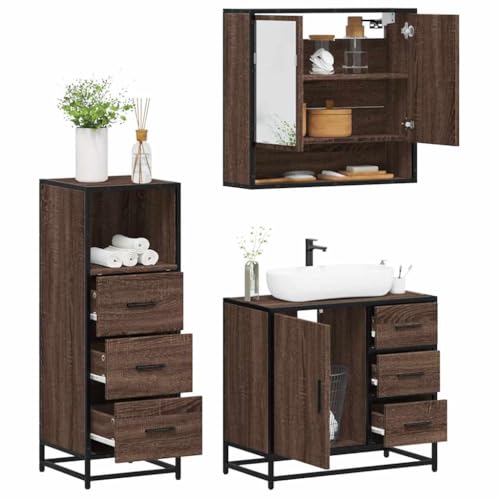 Juroupi 3-TLG. Badmöbel-Set Badezimmer MöBel Set Badinstallationen BadezimmermöBel Set Braun Eichen-Optik Holzwerkstoff - 3301049 von Juroupi