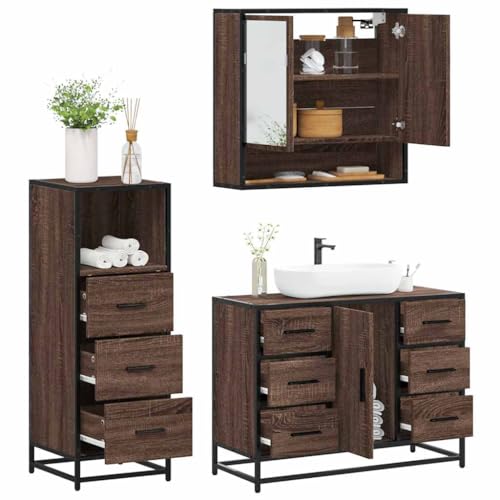 Juroupi 3-TLG. Badmöbel-Set Badezimmer MöBel Set Badinstallationen BadezimmermöBel Set Braun Eichen-Optik Holzwerkstoff - 3301054 von Juroupi