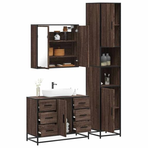 Juroupi 3-TLG. Badmöbel-Set Badezimmer MöBel Set Badinstallationen BadezimmermöBel Set Braun Eichen-Optik Holzwerkstoff - 3301084 von Juroupi