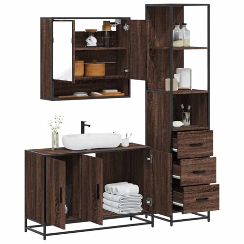 Juroupi 3-TLG. Badmöbel-Set Badezimmer MöBel Set Badinstallationen BadezimmermöBel Set Braun Eichen-Optik Holzwerkstoff - 3301164 von Juroupi