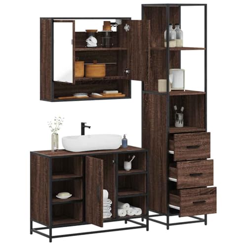 Juroupi 3-TLG. Badmöbel-Set Badezimmer MöBel Set Badinstallationen BadezimmermöBel Set Braun Eichen-Optik Holzwerkstoff - 3301184 von Juroupi