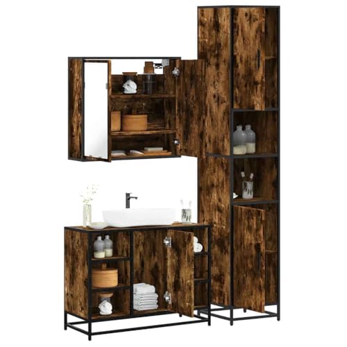 Juroupi 3-TLG. Badmöbel-Set Badezimmer MöBel Set Badinstallationen BadezimmermöBel Set Räuchereiche Holzwerkstoff - 3301092 von Juroupi