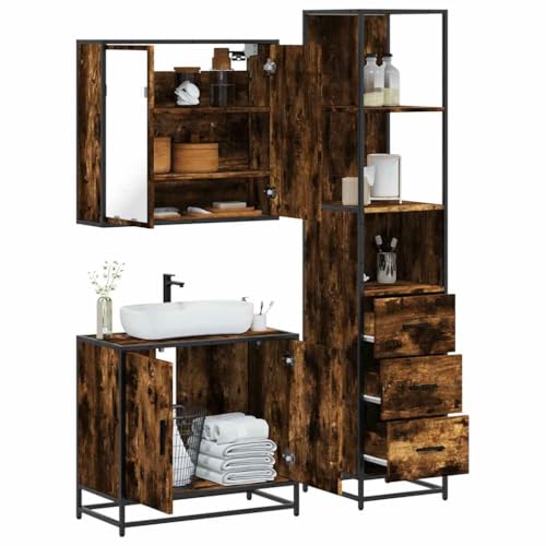 Juroupi 3-TLG. Badmöbel-Set Badezimmer MöBel Set Badinstallationen BadezimmermöBel Set Räuchereiche Holzwerkstoff - 3301127 von Juroupi