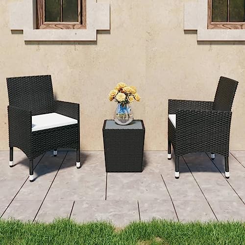 Juroupi 3-TLG. Bistro-Set Gartentisch Mit StüHlen Sitzgruppe Balkon Bistrotisch Outdoor Poly-Rattan und Hartglas Schwarz - 3095933 von Juroupi